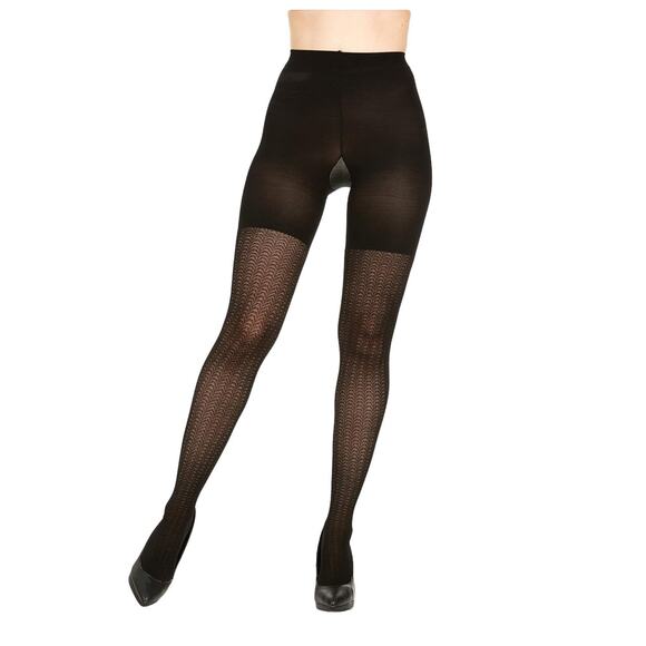 SPANX Assets Shaping Tights Textured Wish Bone Black Size 2 NEW - Picture 6 of 8